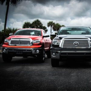 Toyota Tundras parked next to each other in a car lot