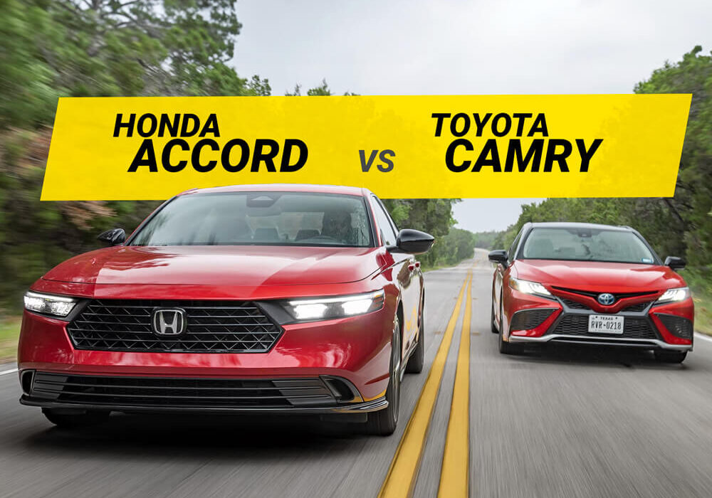 2023 Honda Accord vs Toyota Camry Driving Down Road