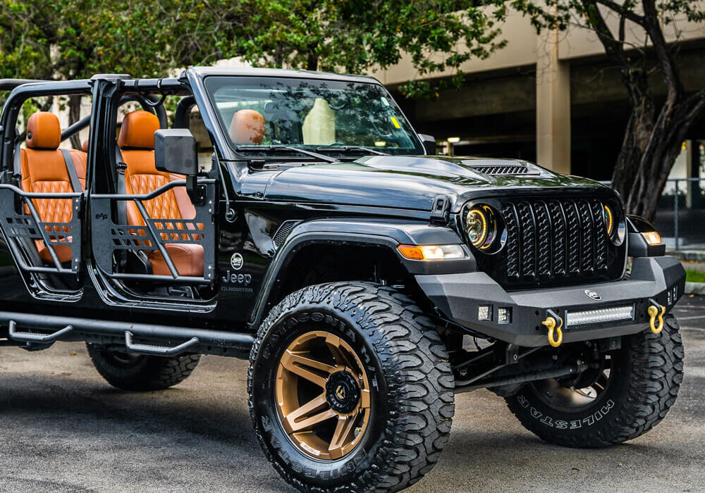 Black Jeep Wrangler Doors Off outside