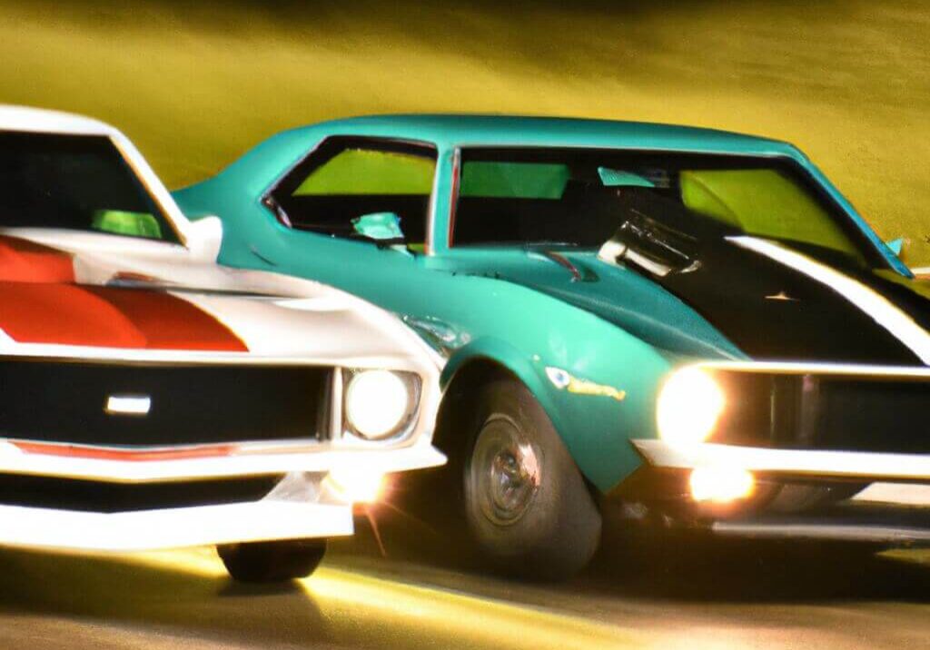Chevy Camaros side by side 1969 and 2017