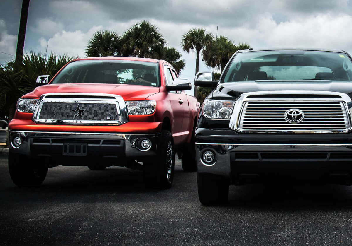 Toyota Tundras parked next to each other in a car lot